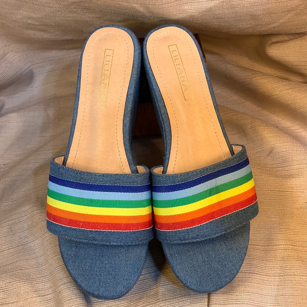Liliana almost NEW worn once denim/rainbow sandals